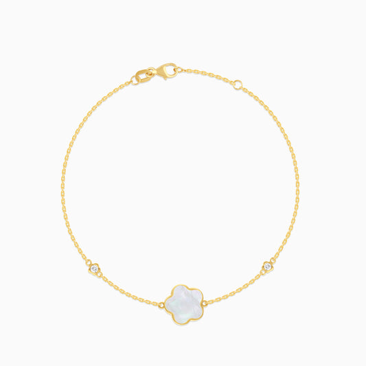 Mosaic 18k Yellow Gold Flower Bracelet with Natural Diamonds