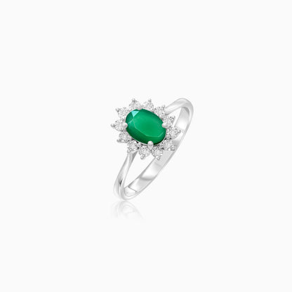 18K White Gold Ring Oval Emerald and Diamonds - Diana