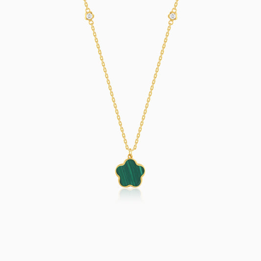 Mosaic 18k Yellow Gold Flower Necklace with Natural Diamonds