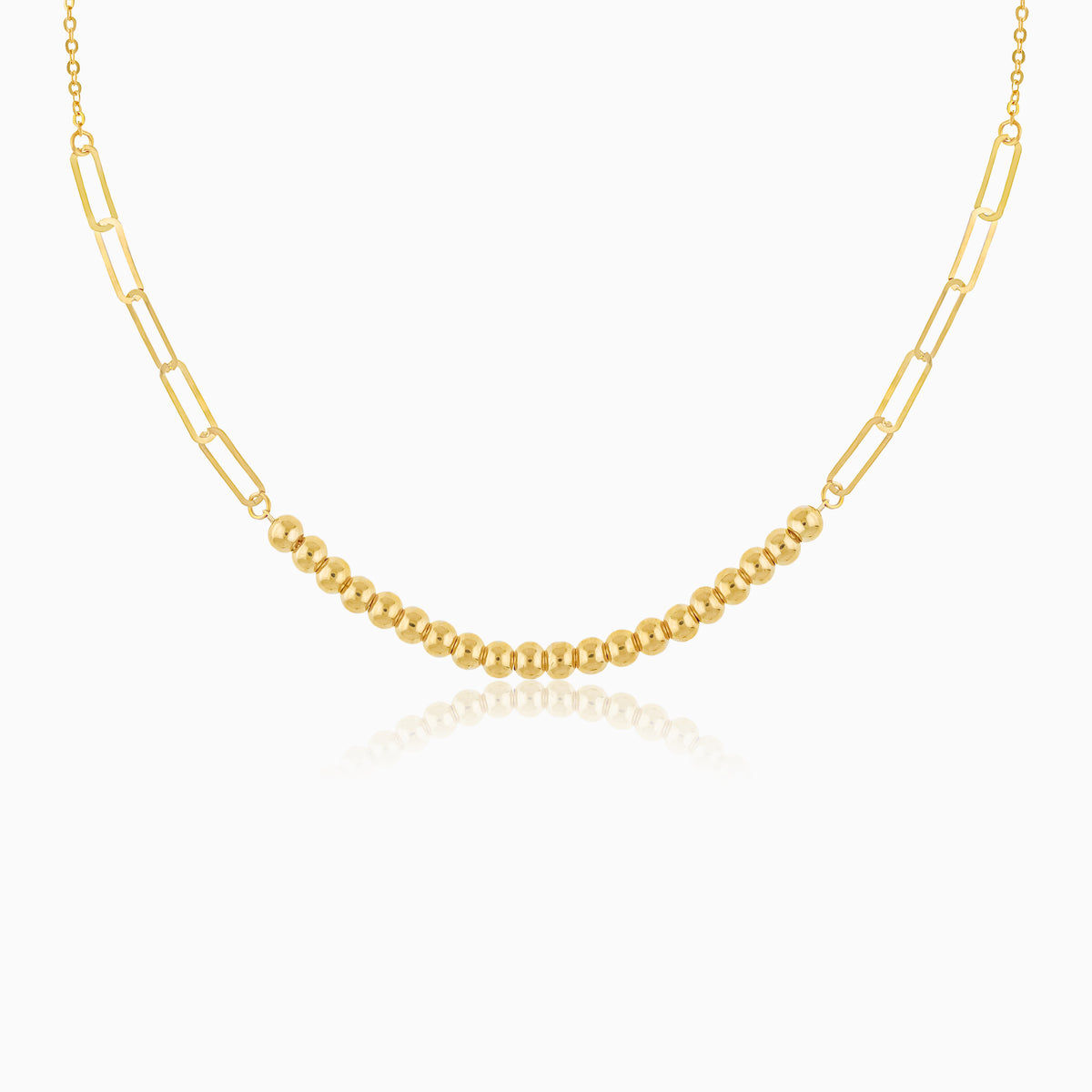 قلادة نسائية من الذهب الأصفر عيار 18 قيراطاً بتصميم مشبك الورق والكرات الصغيرة

