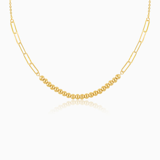 18K Yellow Gold Paper Clip and Ball Seed Necklace