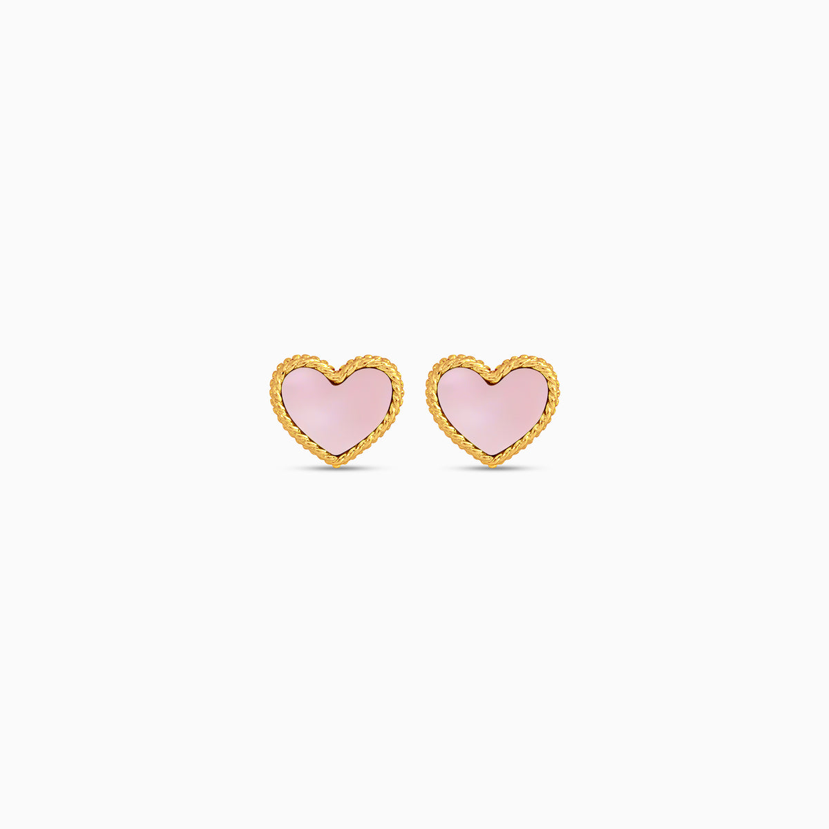 Vivante Pink MOP Heart-shaped 18k Yellow Gold Kids Earrings