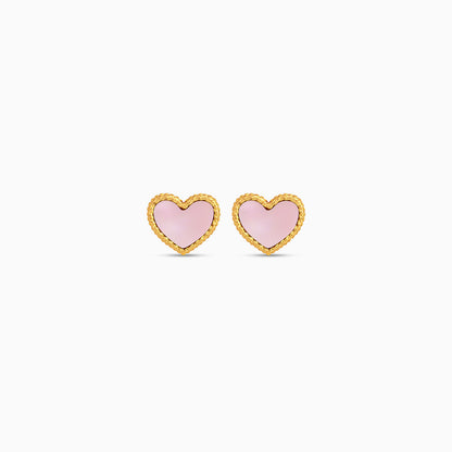 Vivante Pink MOP Heart-shaped 18k Yellow Gold Kids Earrings