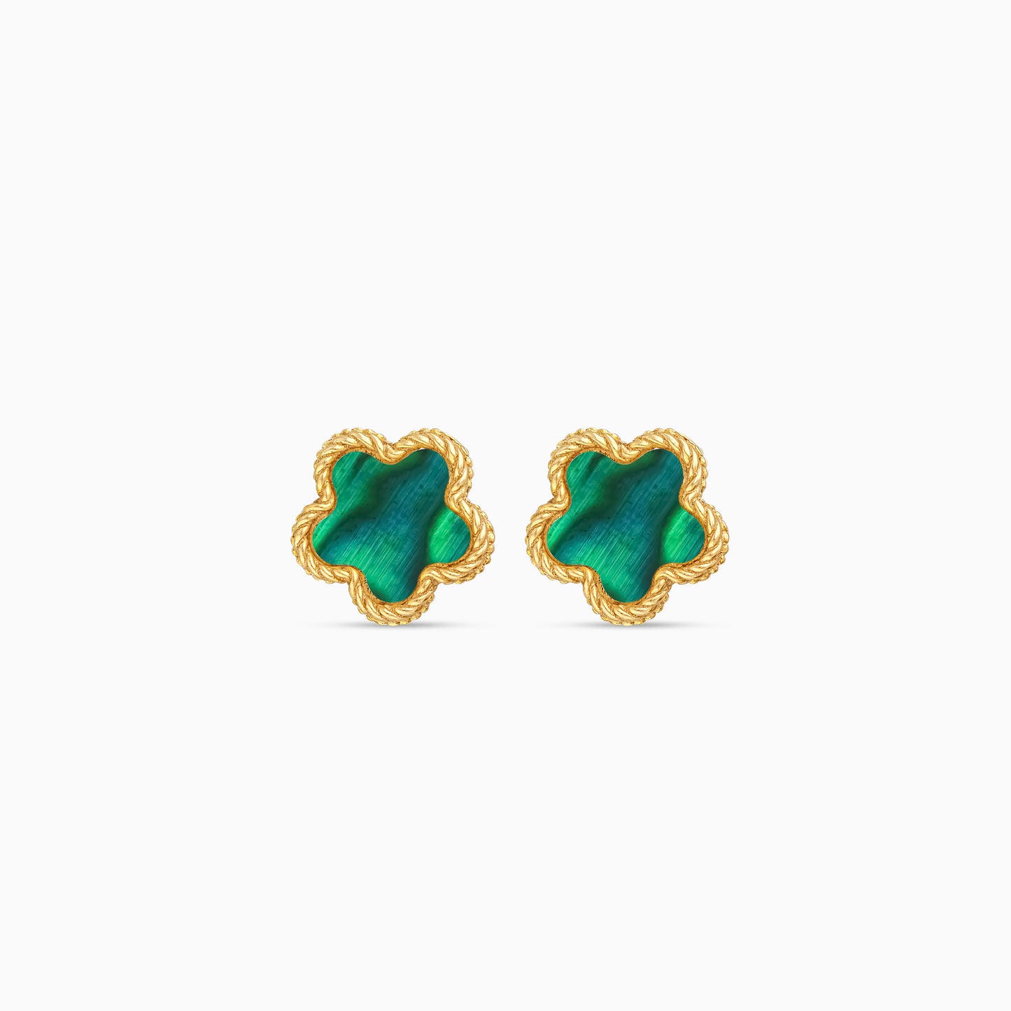 Vivante Malachite Flower-Shaped 18k Yellow Gold Earrings