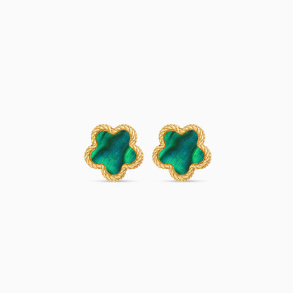 Vivante Malachite Flower-Shaped 18k Yellow Gold Earrings