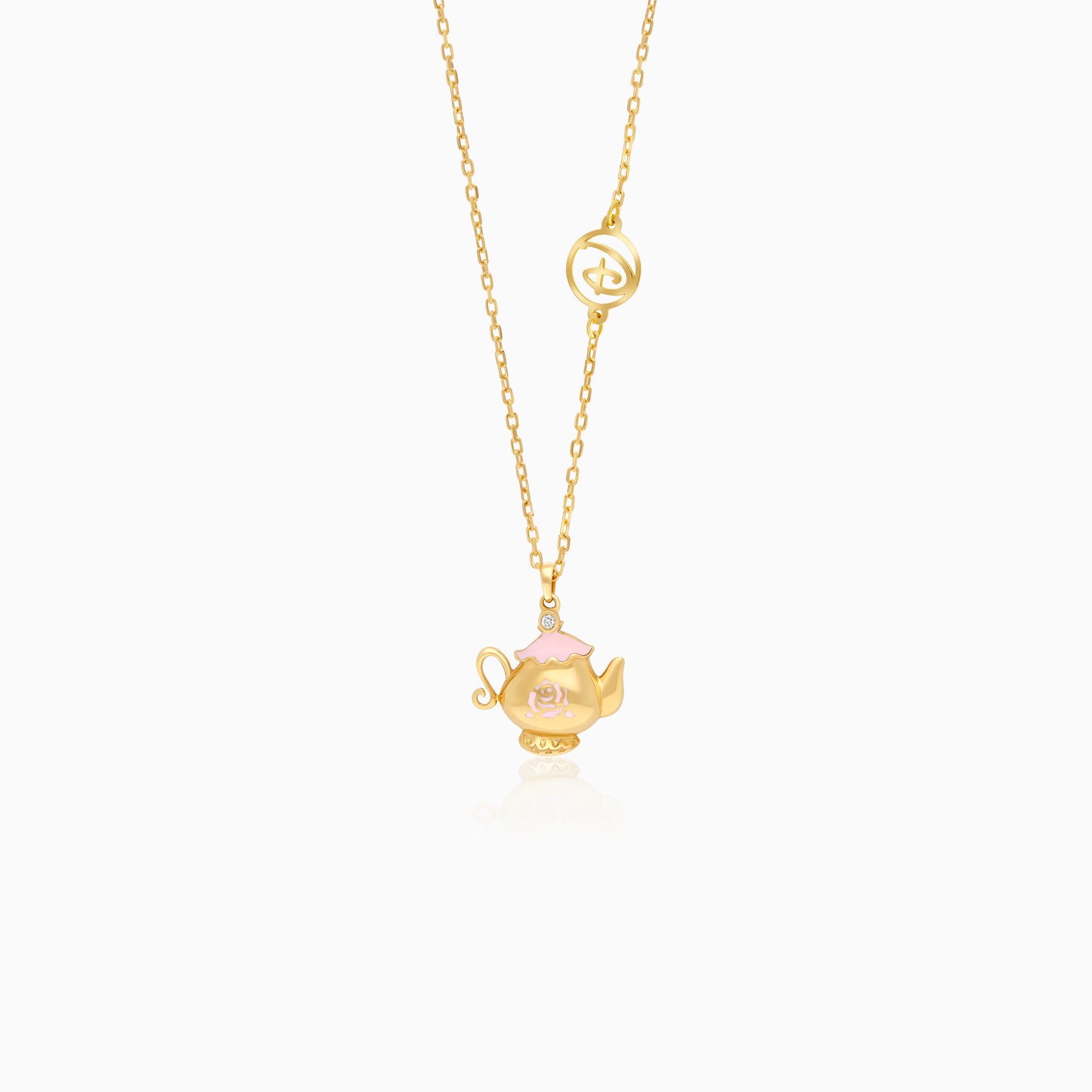 Disney Princess Belle Teapot 18k Yellow Gold Diamond & Enamel Necklace