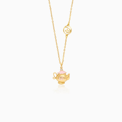 Disney Princess Belle Teapot 18k Yellow Gold Diamond & Enamel Necklace