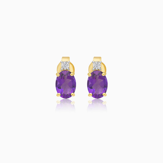 18K Gold Amethyst & Natural Diamonds earrings | colour classic