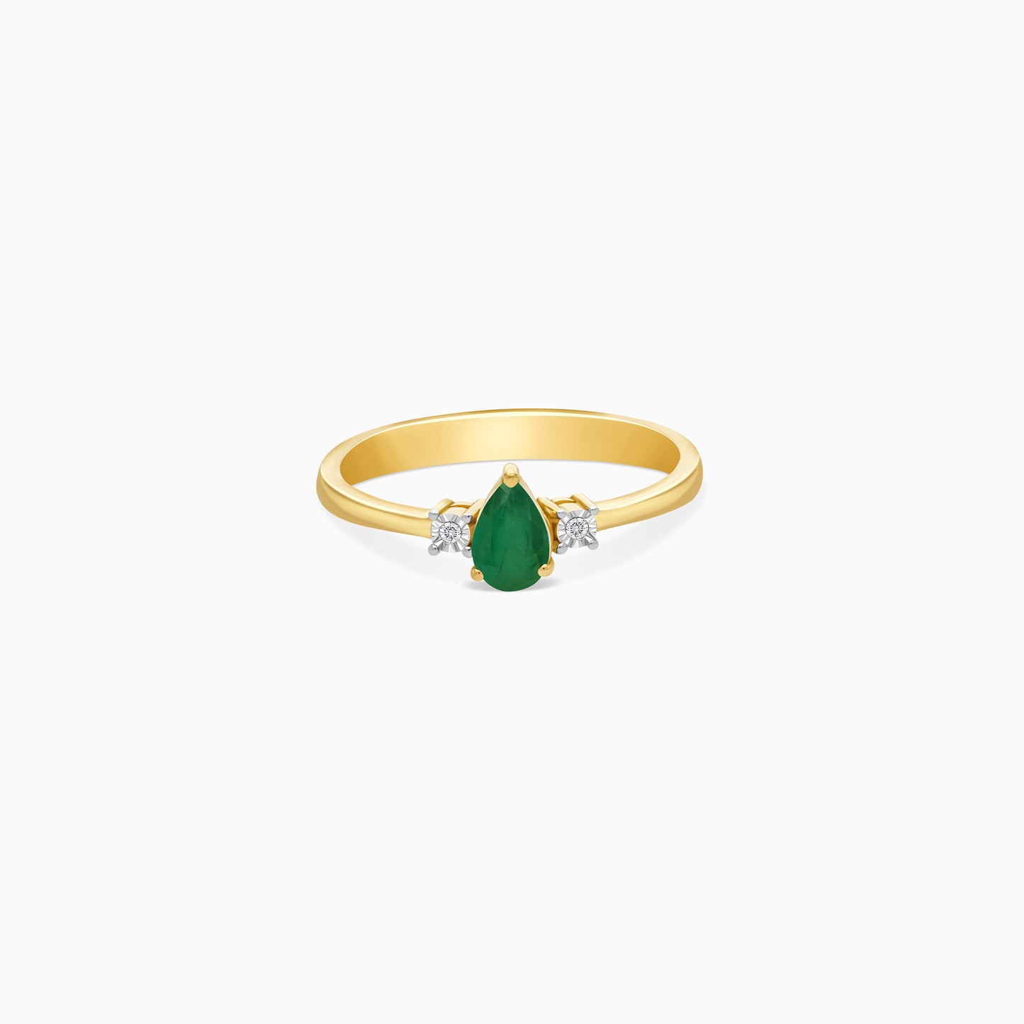 18k Gold Ring Drop shape Emerald and Natural Diamond