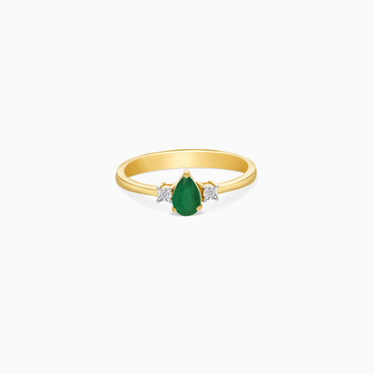 18k Gold Ring Drop shape Emerald and Natural Diamond