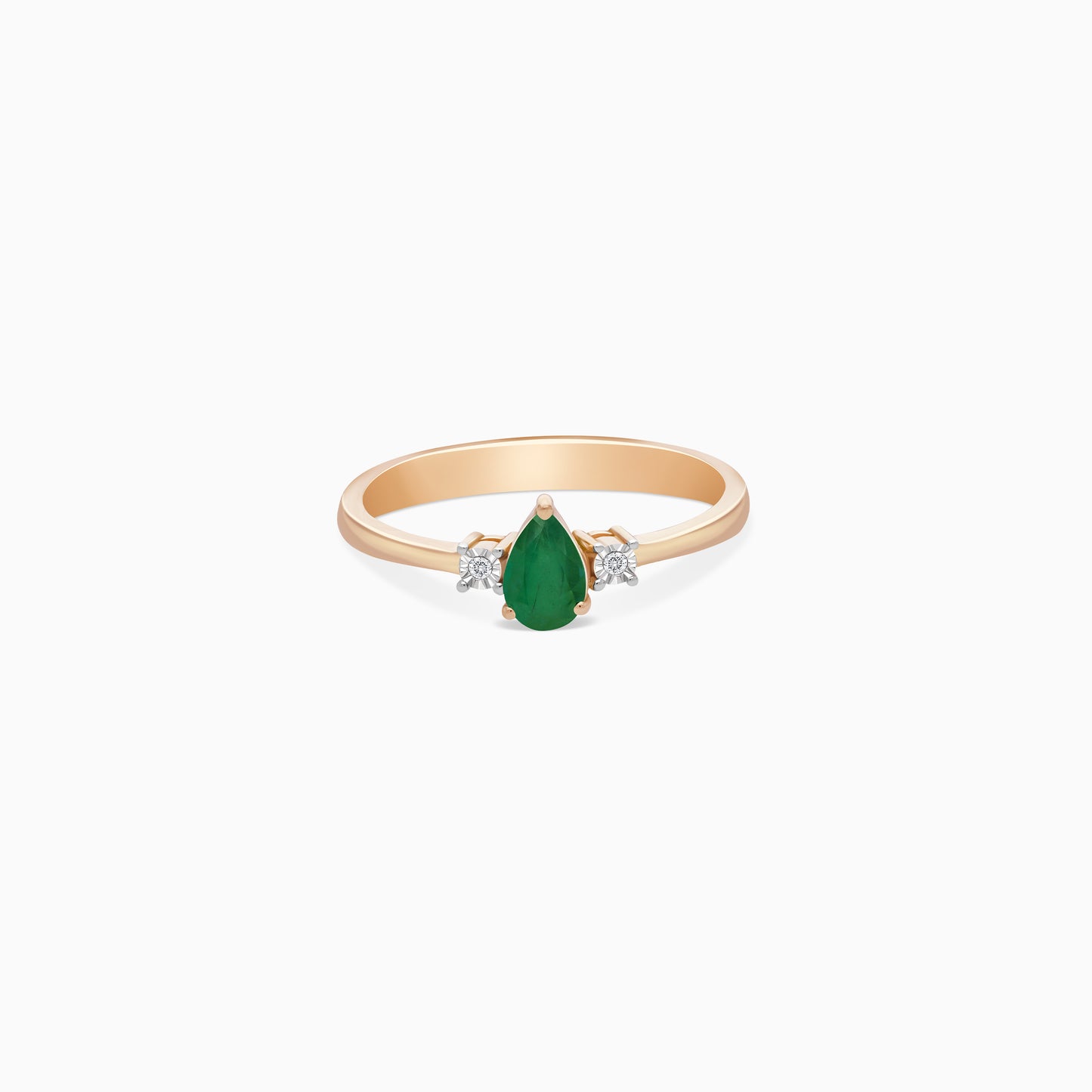 18k Gold Ring Drop shape Emerald and Natural Diamond