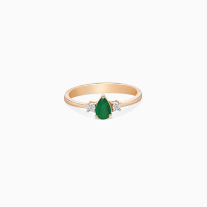 18k Gold Ring Drop shape Emerald and Natural Diamond