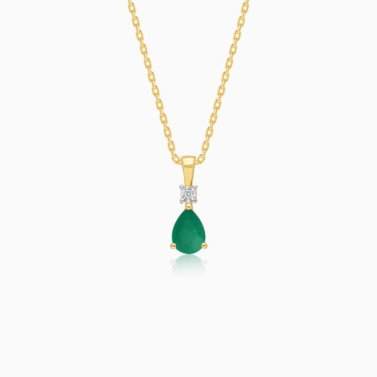 18k Yellow gold Necklace with drop shape emerald and natural diamond stones
