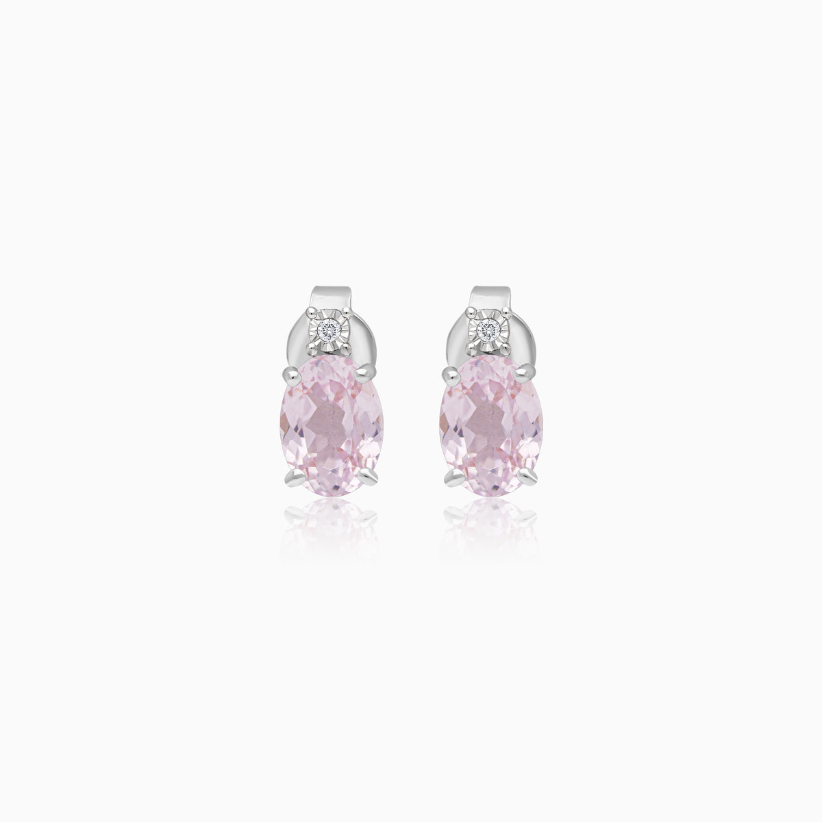 Colour Classic Kunzite and Natural Diamond Earrings in 18k White Gold