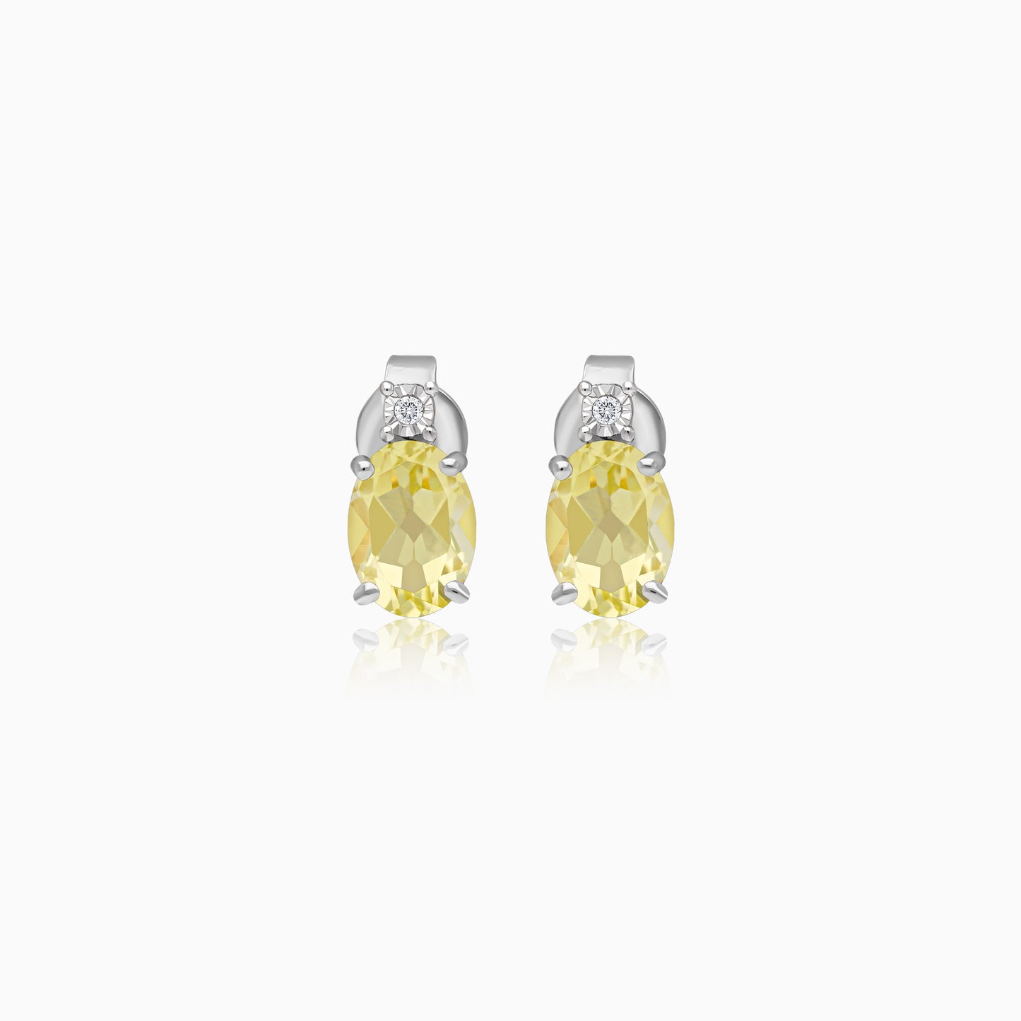 Lemon Quartz & Natural Diamond Pair of Earrings