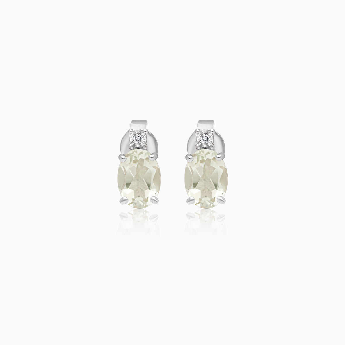 Colour Classic 18k White Gold Prasiolite and Natural Diamonds Earrings