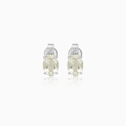 Colour Classic 18k White Gold Prasiolite and Natural Diamonds Earrings