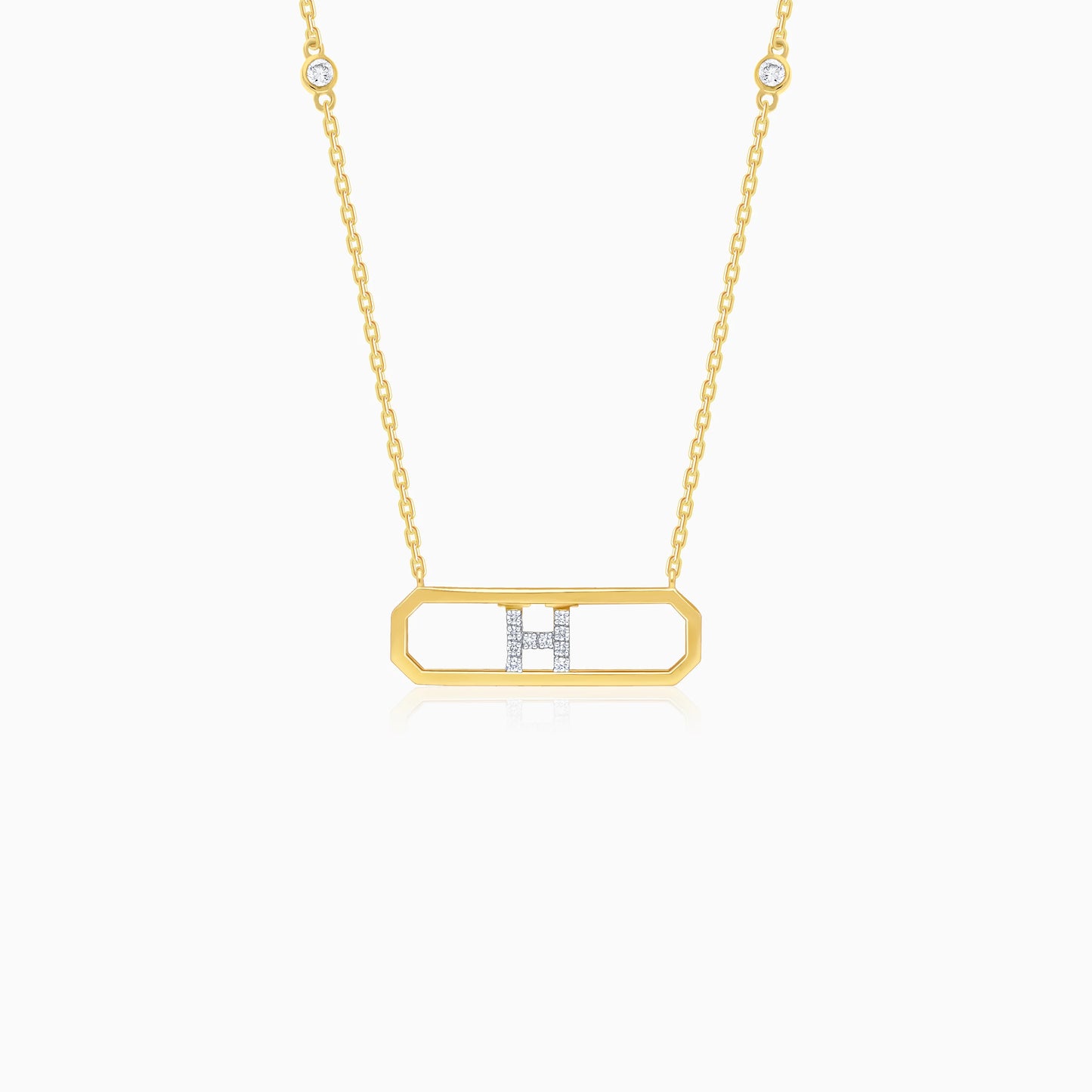 18k yellow gold necklace letter “H” decorated with natural diamond