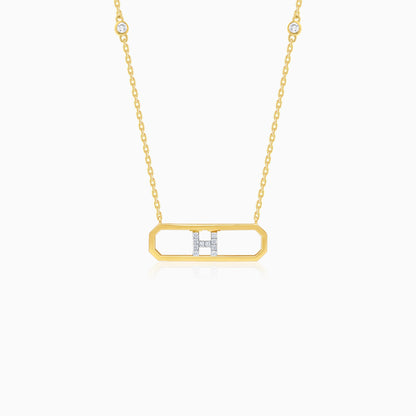 18k yellow gold necklace letter “H” decorated with natural diamond