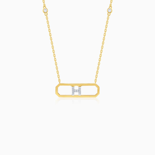 18k yellow gold necklace letter “H” decorated with natural diamond