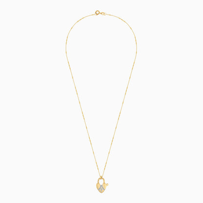 18K Solid Gold Necklace Adorned with Heart-Shaped Lock Set with Natural Diamonds