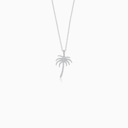 18K White Gold Chain with Palm Tree-Shaped Pendant (20mm) Decorated with Natural Diamond | Al Nakhla Collection