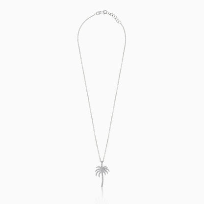 18K White Gold Chain with Palm Tree-Shaped Pendant (20mm) Decorated with Natural Diamond | Al Nakhla Collection