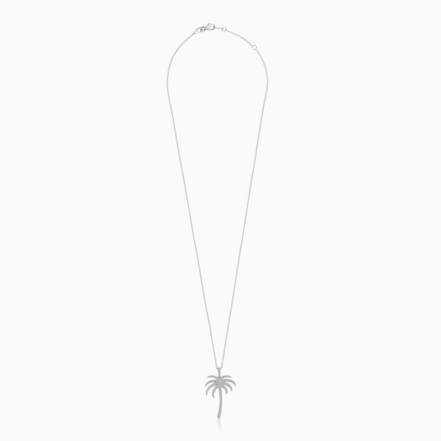 18K White Gold Chain with Palm Tree-Shaped Pendant (25mm) Decorated with Natural Diamond | Al Nakhla Collection