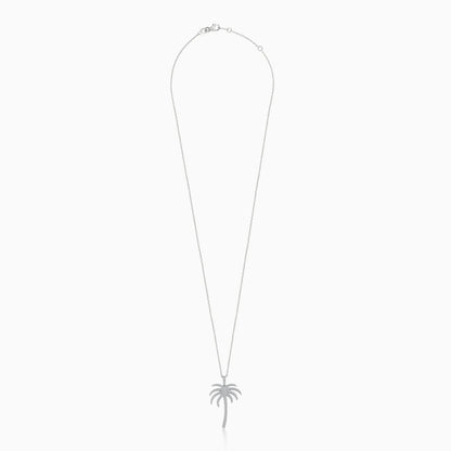 18K White Gold Chain with Palm Tree-Shaped Pendant (25mm) Decorated with Natural Diamond | Al Nakhla Collection