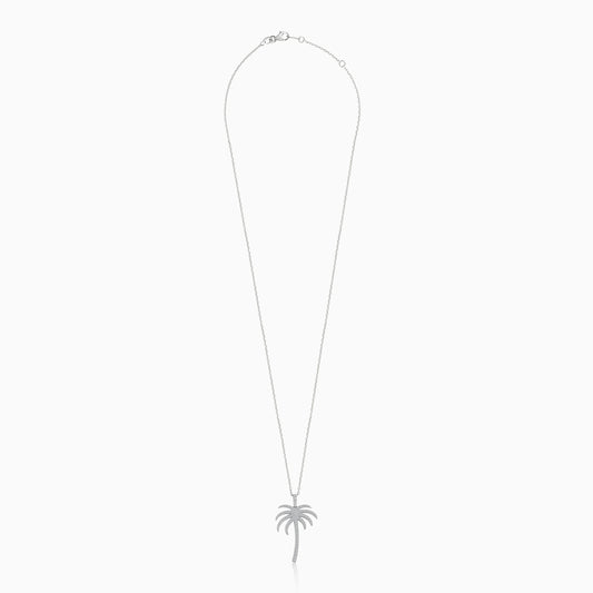 سلسلة من الذهب الأبيض عيار 18 قيراطًا مع قلادة على شكل شجرة نخيل "25 مم" مزينة بألماس طبيعي | مجموعة النخلة