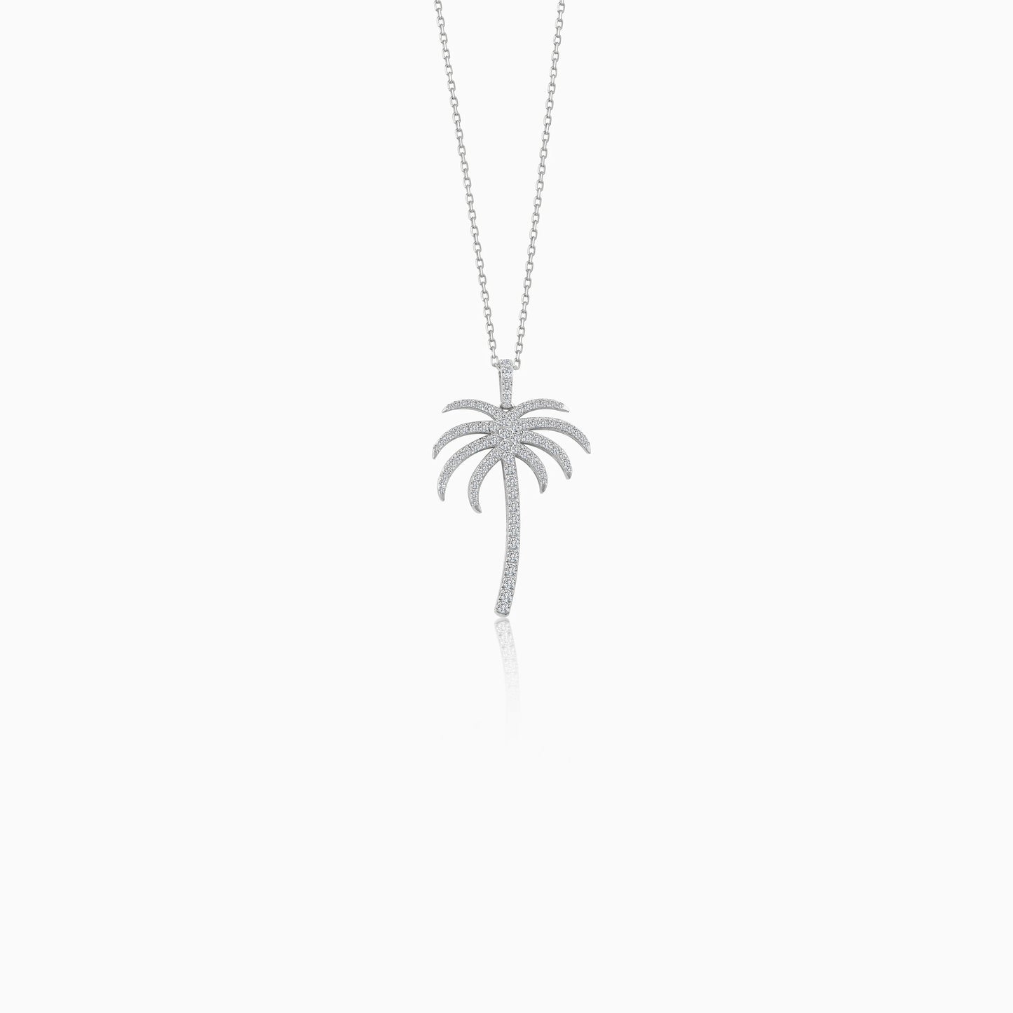 18K White Gold Chain with Palm Tree-Shaped Pendant (25mm) Decorated with Natural Diamond | Al Nakhla Collection