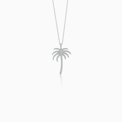 18K White Gold Chain with Palm Tree-Shaped Pendant (25mm) Decorated with Natural Diamond | Al Nakhla Collection