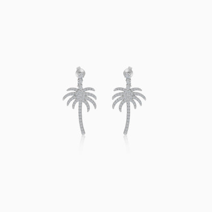 18K White Gold Stud Earrings with Dangling Palm Tree-Shaped Design Decorated with Natural Diamond | Al Nakhla Collection