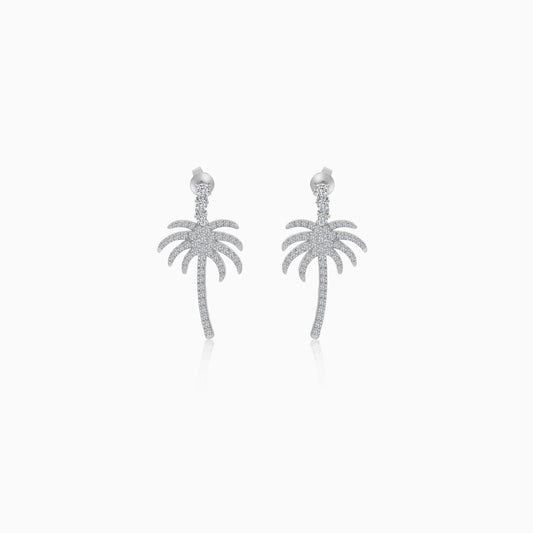 18K White Gold Stud Earrings with Dangling Palm Tree-Shaped Design Decorated with Natural Diamond | Al Nakhla Collection