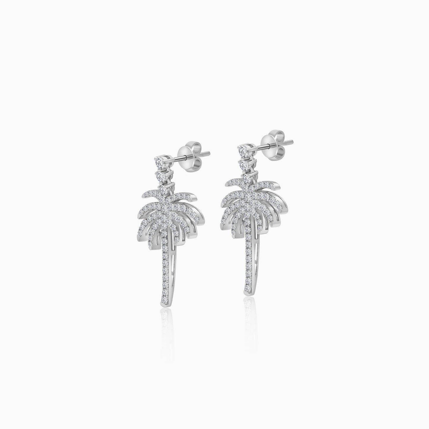 18K White Gold Stud Earrings with Dangling Palm Tree-Shaped Design Decorated with Natural Diamond | Al Nakhla Collection