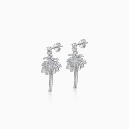 18K White Gold Stud Earrings with Dangling Palm Tree-Shaped Design Decorated with Natural Diamond | Al Nakhla Collection
