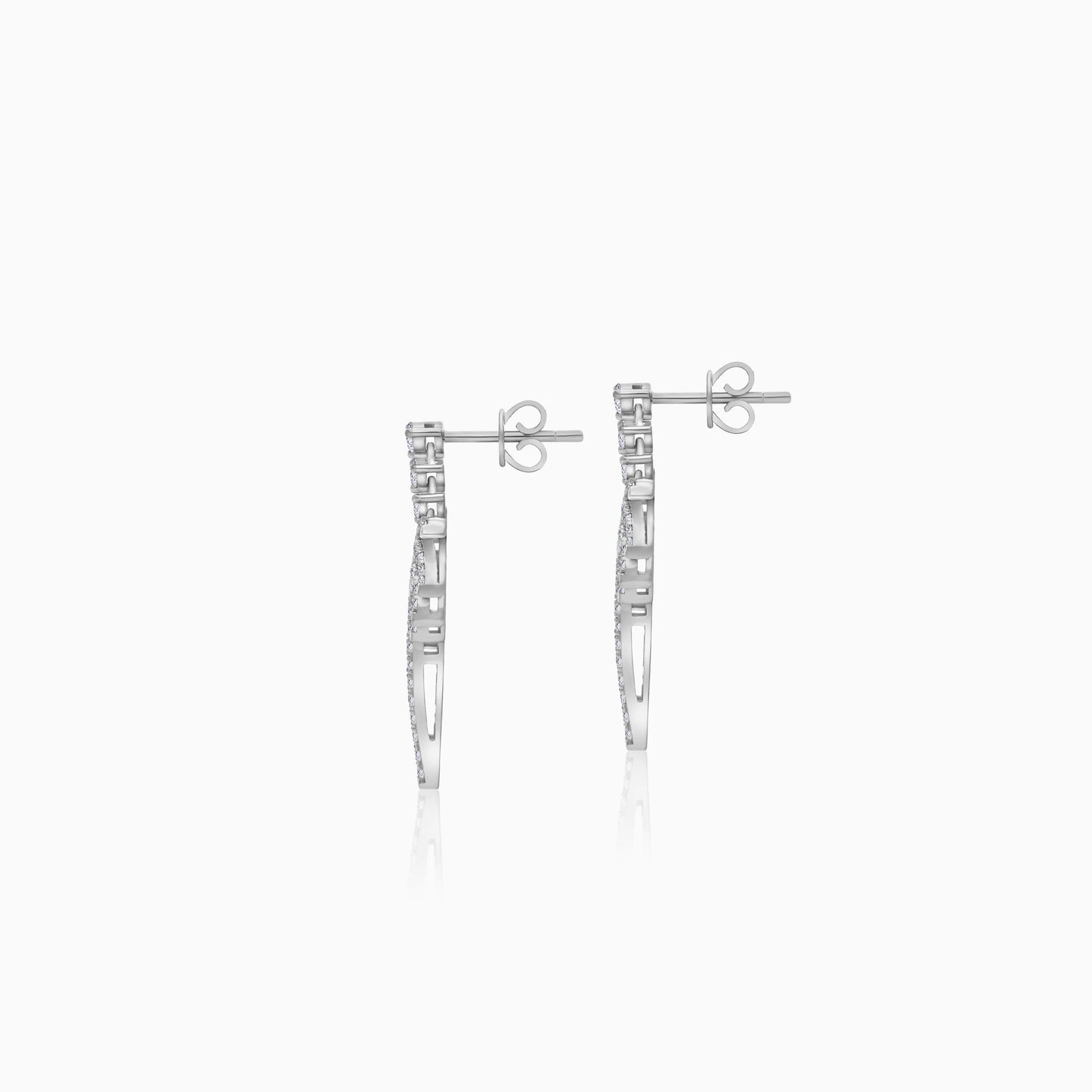 18K White Gold Stud Earrings with Dangling Palm Tree-Shaped Design Decorated with Natural Diamond | Al Nakhla Collection