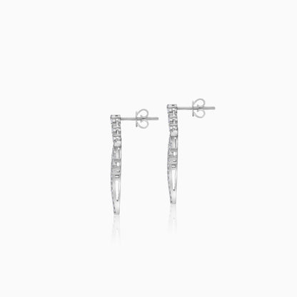 18K White Gold Stud Earrings with Dangling Palm Tree-Shaped Design Decorated with Natural Diamond | Al Nakhla Collection