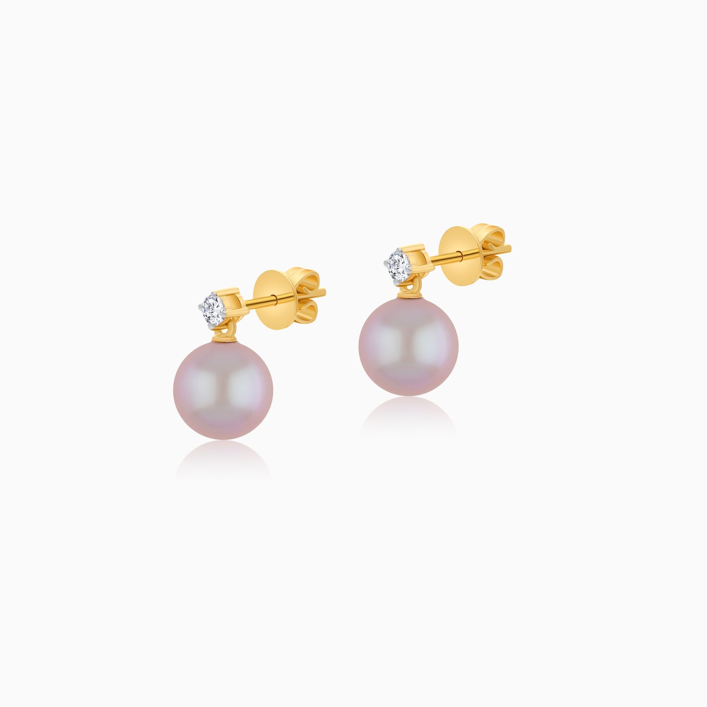 18K Yellow Gold Freshwater Pearl Stud Earrings and a Single Natural Diamond