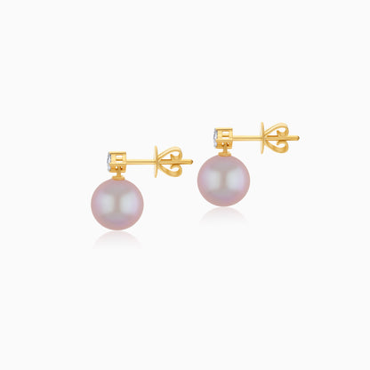 18K Yellow Gold Freshwater Pearl Stud Earrings and a Single Natural Diamond