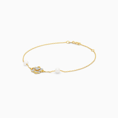 18K Yellow Gold Interlocking Square Diamond and Twin Pearl Bracelet - Danah Diamond Collection