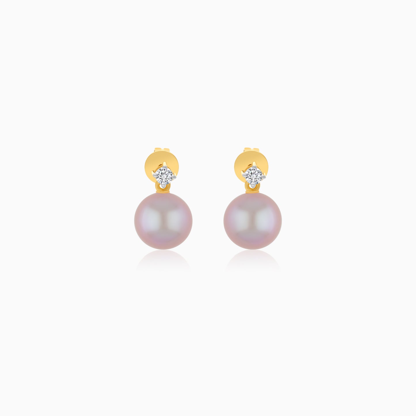 18K Yellow Gold Freshwater Pearl Stud Earrings and a Single Natural Diamond