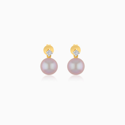 18K Yellow Gold Freshwater Pearl Stud Earrings and a Single Natural Diamond