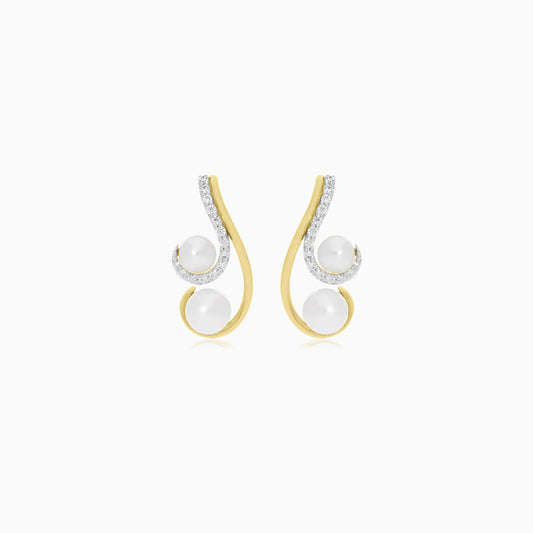 18K Yellow Gold Earrings Adorned with Pearls and Zircon Stones from the Danah Collection