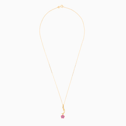 18K Yellow Gold Kids Necklace with Letter 'ALIF' & Pink Flower Diamond – Horoufi Kids Collection