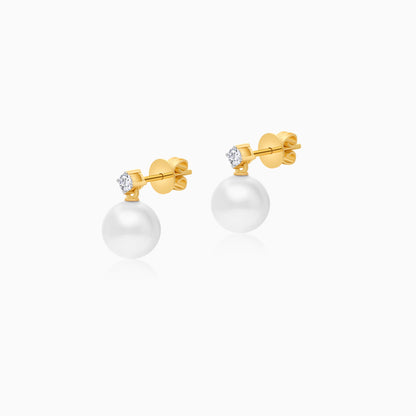 18K Yellow Gold Freshwater Pearl Stud Earrings and a Single Natural Diamond