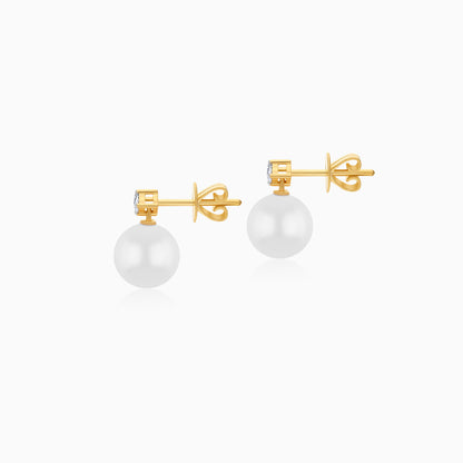 18K Yellow Gold Freshwater Pearl Stud Earrings and a Single Natural Diamond