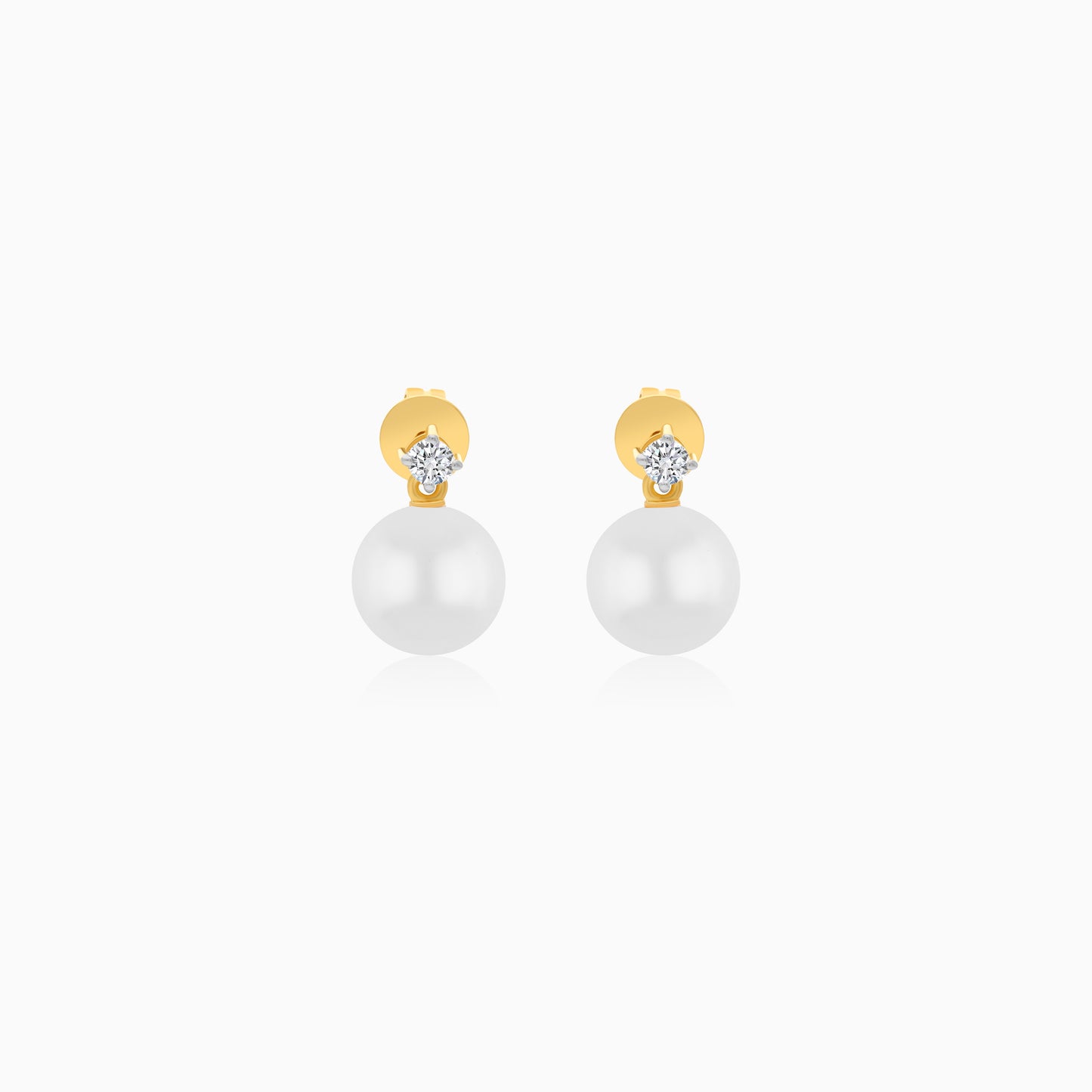 18K Yellow Gold Freshwater Pearl Stud Earrings and a Single Natural Diamond