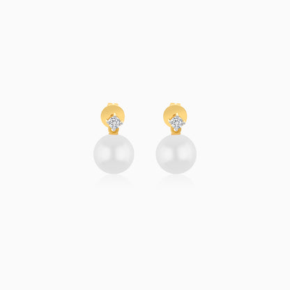 18K Yellow Gold Freshwater Pearl Stud Earrings and a Single Natural Diamond