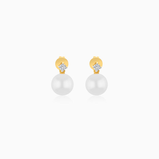 18K Yellow Gold Freshwater Pearl Stud Earrings and a Single Natural Diamond